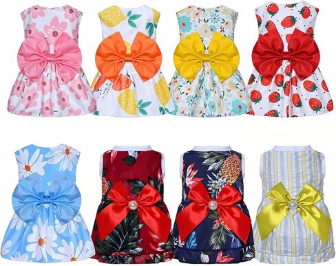 8 Pcs Summer Hawaiian Dog Dresses, Dog Bowknot Dresses Cute Hawaii Puppy Dress Soft Lightweight Clothes Princess Outfits Pet Skirts for Girl Dogs Beach Parties(Medium) in Saudi Arabia