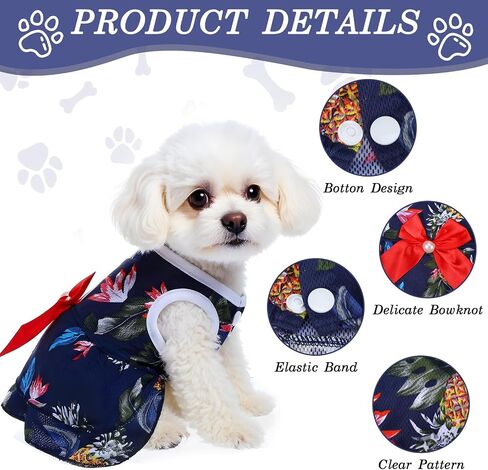 8 Pcs Summer Hawaiian Dog Dresses, Dog Bowknot Dresses Cute Hawaii Puppy Dress Soft Lightweight Clothes Princess Outfits Pet Skirts for Girl Dogs Beach Parties(Medium) in Saudi Arabia