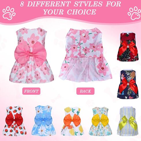 8 Pcs Summer Hawaiian Dog Dresses, Dog Bowknot Dresses Cute Hawaii Puppy Dress Soft Lightweight Clothes Princess Outfits Pet Skirts for Girl Dogs Beach Parties(Medium) in Saudi Arabia