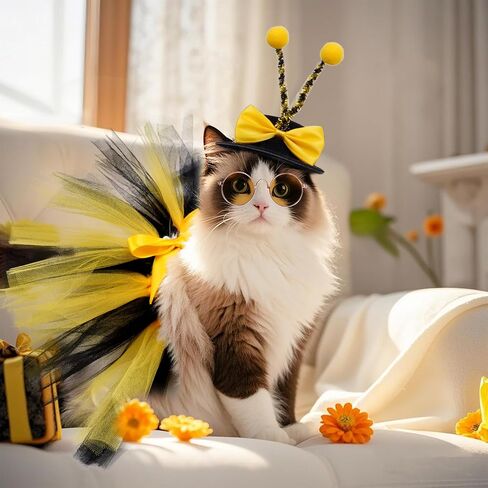 3 PCS BEE COSTUME STING FOR PET BEE HATENNA HAT Sunglasses Puppy Tutu Skirt for Dog and Cat Party Dress Supplies Supplies Supplies in Saudi Arabia