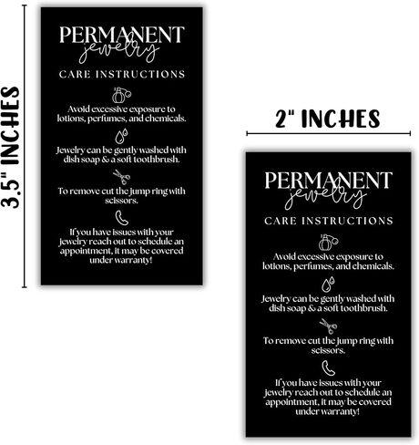 Permanent Jewelry Care Instruction Cards 50pk 2x3.5" for Clients Consent Release Forms Business Chain Rings Starter Kit Welder Connectors in Saudi Arabia