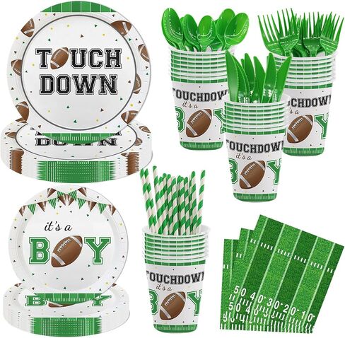 MEHOFOND 192Pcs Football Baby Shower Decorations Football Plates and Napkins Touchdown It's A Boy Baby Shower Tableware Set, Rugby Sports Football Theme Boy Baby Shower Supplies Serve 24 in Saudi Arabia