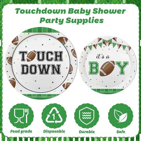 MEHOFOND 192Pcs Football Baby Shower Decorations Football Plates and Napkins Touchdown It's A Boy Baby Shower Tableware Set, Rugby Sports Football Theme Boy Baby Shower Supplies Serve 24 in Saudi Arabia