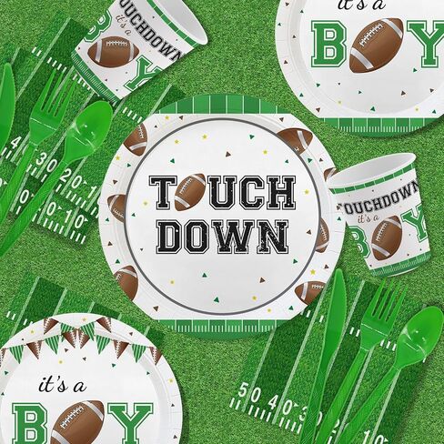 MEHOFOND 192Pcs Football Baby Shower Decorations Football Plates and Napkins Touchdown It's A Boy Baby Shower Tableware Set, Rugby Sports Football Theme Boy Baby Shower Supplies Serve 24 in Saudi Arabia