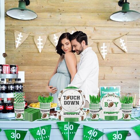 MEHOFOND 192Pcs Football Baby Shower Decorations Football Plates and Napkins Touchdown It's A Boy Baby Shower Tableware Set, Rugby Sports Football Theme Boy Baby Shower Supplies Serve 24 in Saudi Arabia