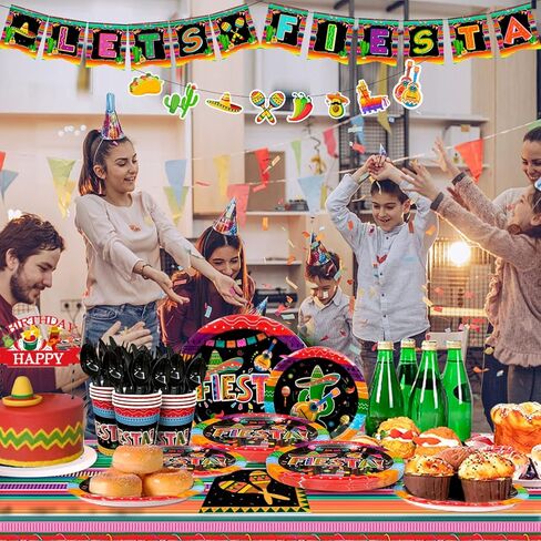 إمدادات الحفلات المكسيكية ذات الطابع المكسيكي ، 161pcs مجموعة أدوات طاولة للورق المكسيكي تشمل ألواح العيد المكسيكية مناديل مائدة اللاعبين واللافتة وما إلى ذلك in Saudi Arabia