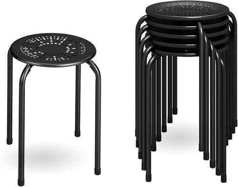 17.5" Classroom Stools Set of 6, Steel Stools for School Elementary, Kids Stools w/Daisy Design, Stackable Stools for Classroom, Home, Office, Outdoors, Garden (Black) in Kuwait