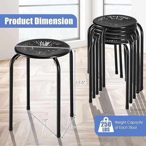 17.5" Classroom Stools Set of 6, Steel Stools for School Elementary, Kids Stools w/Daisy Design, Stackable Stools for Classroom, Home, Office, Outdoors, Garden (Black) in Kuwait