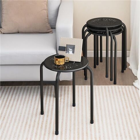 17.5" Classroom Stools Set of 6, Steel Stools for School Elementary, Kids Stools w/Daisy Design, Stackable Stools for Classroom, Home, Office, Outdoors, Garden (Black) in Kuwait