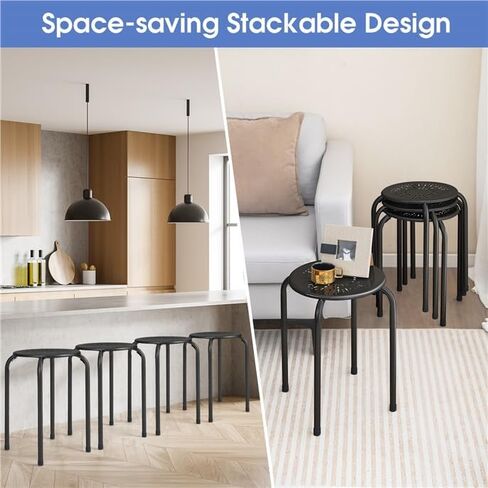 17.5" Classroom Stools Set of 6, Steel Stools for School Elementary, Kids Stools w/Daisy Design, Stackable Stools for Classroom, Home, Office, Outdoors, Garden (Black) in Kuwait