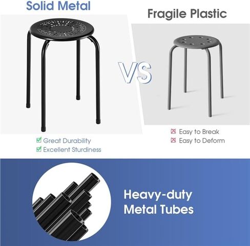 17.5" Classroom Stools Set of 6, Steel Stools for School Elementary, Kids Stools w/Daisy Design, Stackable Stools for Classroom, Home, Office, Outdoors, Garden (Black) in Kuwait