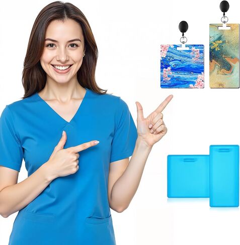 Mabor Silicone Badge Reel Molds for Resin, Badge Buddy Mold Kit for Epoxy Resin DIY Craft Personalized ID Office Work Cards Making, Square & Rectangular(2) in Saudi Arabia
