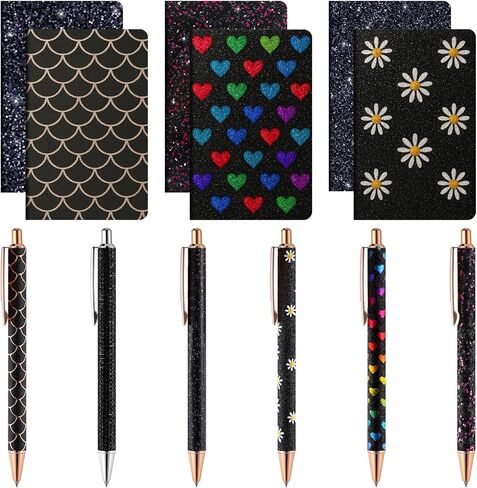 12 Sets Fancy Pens and Notepad Set 6 Mini Glitter Pocket Notebooks 6 Cute Sparkly Glitter Pens for Girls Women Office First Day of School Mother's Day Christmas Graduation(Pink) in Saudi Arabia