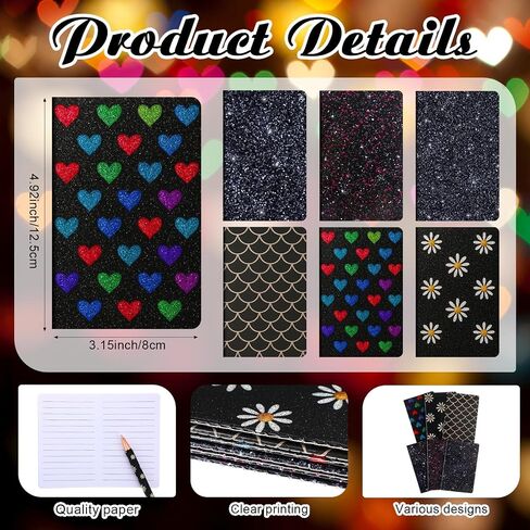 12 Sets Fancy Pens and Notepad Set 6 Mini Glitter Pocket Notebooks 6 Cute Sparkly Glitter Pens for Girls Women Office First Day of School Mother's Day Christmas Graduation(Pink) in Saudi Arabia