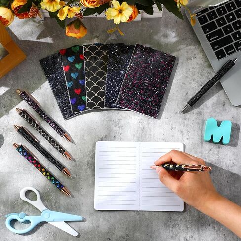 12 Sets Fancy Pens and Notepad Set 6 Mini Glitter Pocket Notebooks 6 Cute Sparkly Glitter Pens for Girls Women Office First Day of School Mother's Day Christmas Graduation(Pink) in Saudi Arabia