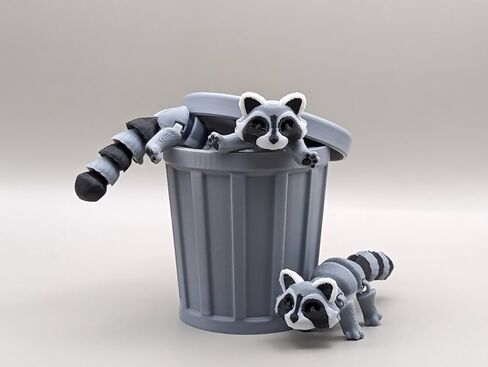 Raccoon Trash Can Toy, Fun posable, Funny Animal Gift, 3D Printed Decorative Figurine Set, Fidget Toy, Crashpixel, Set of 3 (Racoons 2.65in Long, Trashcan 2.5in Tall) in Kuwait