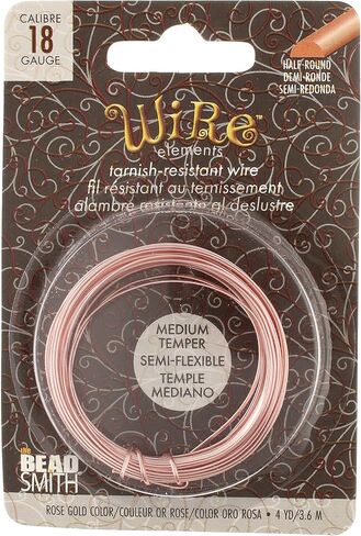 The Beadsmith Half-Round Craft Wire - Wire Elements - Medium Temper - 18 Gauge, 4 Yard Coil - Rose Gold Color - Beading Wire Used for Jewelry Making, Wire Wrapping, and Other DIY Arts & Crafts in Saudi Arabia