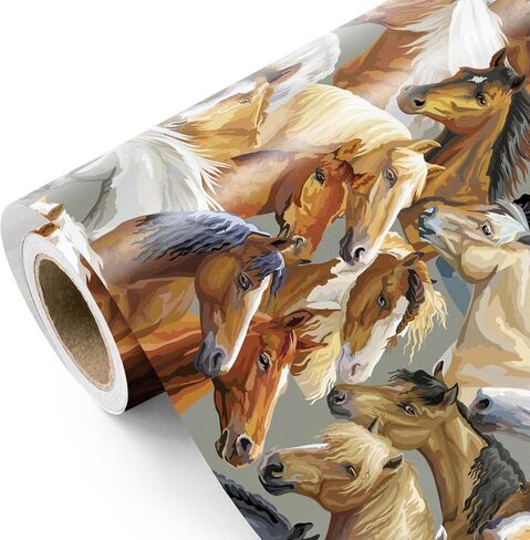 WRAPAHOLIC Horse Wrapping Paper Roll - Mini Roll - 17 Inch x 16.5 Feet - Majestic Horse Animal Wrapping Paper Perfect for Men Gift, Birthday, Horse Racing in Saudi Arabia