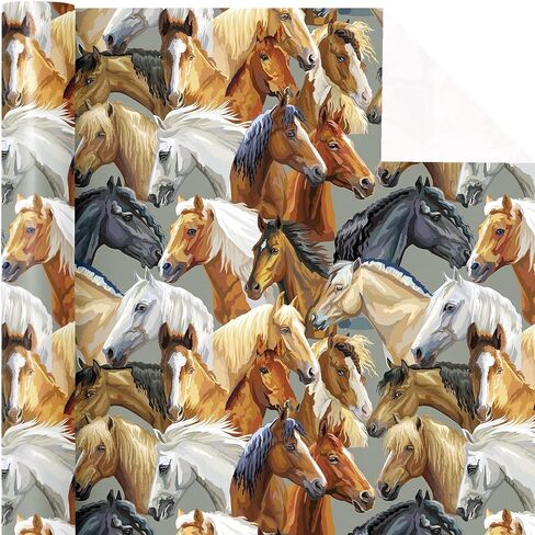 WRAPAHOLIC Horse Wrapping Paper Roll - Mini Roll - 17 Inch x 16.5 Feet - Majestic Horse Animal Wrapping Paper Perfect for Men Gift, Birthday, Horse Racing in Saudi Arabia