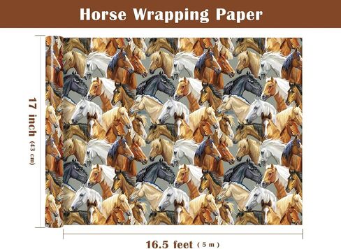 WRAPAHOLIC Horse Wrapping Paper Roll - Mini Roll - 17 Inch x 16.5 Feet - Majestic Horse Animal Wrapping Paper Perfect for Men Gift, Birthday, Horse Racing in Saudi Arabia