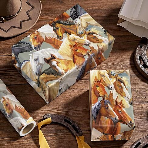 WRAPAHOLIC Horse Wrapping Paper Roll - Mini Roll - 17 Inch x 16.5 Feet - Majestic Horse Animal Wrapping Paper Perfect for Men Gift, Birthday, Horse Racing in Saudi Arabia