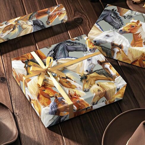 WRAPAHOLIC Horse Wrapping Paper Roll - Mini Roll - 17 Inch x 16.5 Feet - Majestic Horse Animal Wrapping Paper Perfect for Men Gift, Birthday, Horse Racing in Saudi Arabia