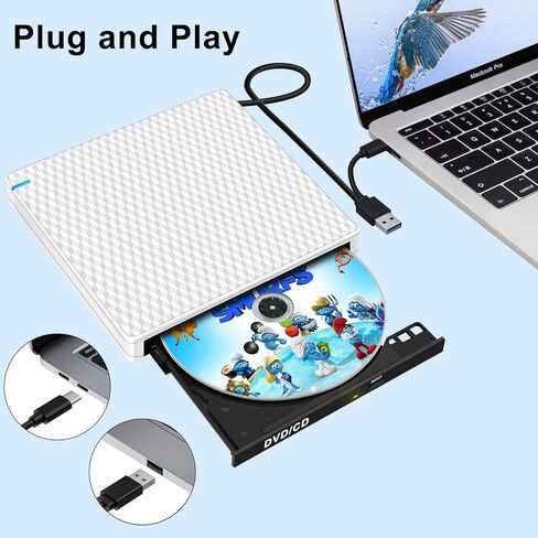 Guamar External CD/DVD Drive, USB-C USB 3.0 CD DVD +/-RW Burner with 2 USB & SD/TF Slot, Portable CD ROM Disc Reader Optical Disk Drive DVD Player for Laptop PC Windows 11 Mac MacBook Linux OS in Kuwait