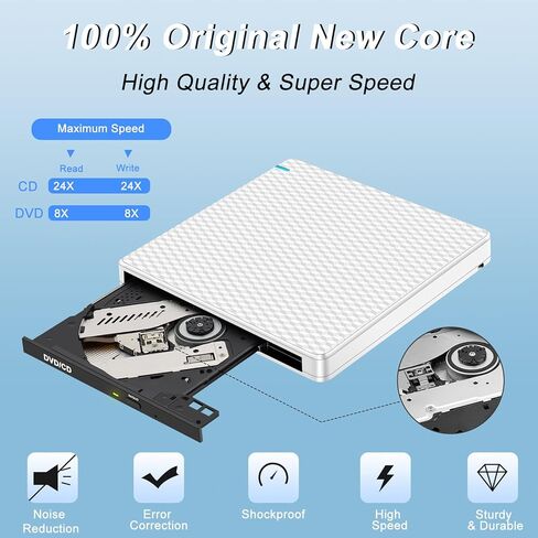 Guamar External CD/DVD Drive, USB-C USB 3.0 CD DVD +/-RW Burner with 2 USB & SD/TF Slot, Portable CD ROM Disc Reader Optical Disk Drive DVD Player for Laptop PC Windows 11 Mac MacBook Linux OS in Kuwait