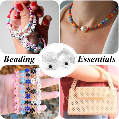 2 Rolls of 0.8MM Flat Stretch Bracelet Strings with Organizing Boxes, 220 Yards White Elastic Thread Crystal Cord for Jewelry Beading and Bracelets Making in Kuwait