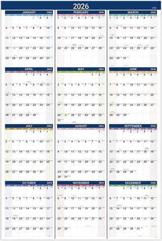 2026 Yearly Wall Calendar - 2026 Calendar, JAN 2026 - DEC 2026, Yearly Calendar/Planner, 34.3" x 22.8"(Open), 2026 Wall Calendar 12 Month with Premium Paper, Double-Sided Small Round Sticks, Azure in Saudi Arabia