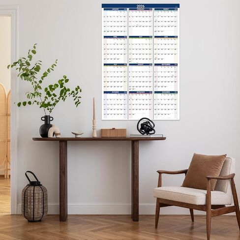 2026 Yearly Wall Calendar - 2026 Calendar, JAN 2026 - DEC 2026, Yearly Calendar/Planner, 34.3" x 22.8"(Open), 2026 Wall Calendar 12 Month with Premium Paper, Double-Sided Small Round Sticks, Azure in Saudi Arabia