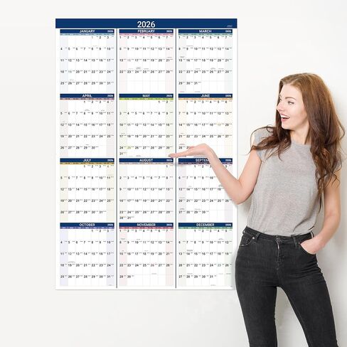 2026 Yearly Wall Calendar - 2026 Calendar, JAN 2026 - DEC 2026, Yearly Calendar/Planner, 34.3" x 22.8"(Open), 2026 Wall Calendar 12 Month with Premium Paper, Double-Sided Small Round Sticks, Azure in Saudi Arabia