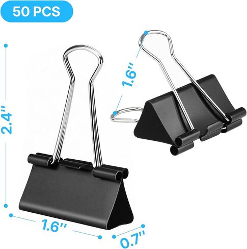 OWLKELA 1.6 Inch (50 Pack) Large Binder Clips, Black Paper Clamps for Office, School, and Home Supplies in Kuwait