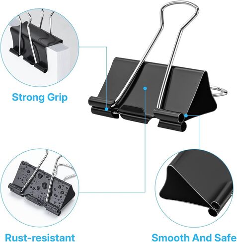 OWLKELA 1.6 Inch (50 Pack) Large Binder Clips, Black Paper Clamps for Office, School, and Home Supplies in Kuwait