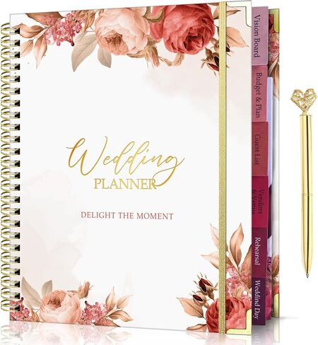 3PC VINTAGE FLORAL WEDDING PLANNER KIT 9x11in - UNIQUE GIFT SET-Wedding Planner Book and Organizer with Roses, Golden Heart Pen, Beautiful Gift Box- Journal for Romantic Couples, Bride and Groom LOVE in Saudi Arabia