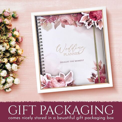 3PC VINTAGE FLORAL WEDDING PLANNER KIT 9x11in - UNIQUE GIFT SET-Wedding Planner Book and Organizer with Roses, Golden Heart Pen, Beautiful Gift Box- Journal for Romantic Couples, Bride and Groom LOVE in Saudi Arabia