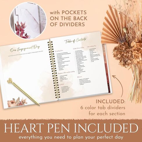 3PC VINTAGE FLORAL WEDDING PLANNER KIT 9x11in - UNIQUE GIFT SET-Wedding Planner Book and Organizer with Roses, Golden Heart Pen, Beautiful Gift Box- Journal for Romantic Couples, Bride and Groom LOVE in Saudi Arabia