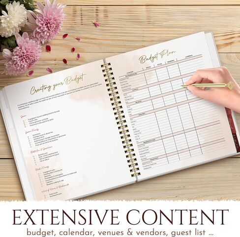 3PC VINTAGE FLORAL WEDDING PLANNER KIT 9x11in - UNIQUE GIFT SET-Wedding Planner Book and Organizer with Roses, Golden Heart Pen, Beautiful Gift Box- Journal for Romantic Couples, Bride and Groom LOVE in Saudi Arabia