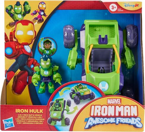 IRON MAN AND HIS AWESOME FRIENDS Marvel 2-in-1 Mech Suit & Vehicle, Action Figure & Toy Vehicle Set, 3-Inch-Scale Super Hero Toys, Ages 3+ in Saudi Arabia