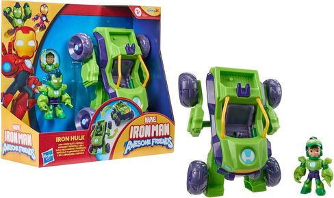 IRON MAN AND HIS AWESOME FRIENDS Marvel 2-in-1 Mech Suit & Vehicle, Action Figure & Toy Vehicle Set, 3-Inch-Scale Super Hero Toys, Ages 3+ in Saudi Arabia