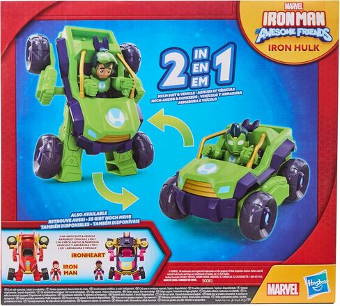 IRON MAN AND HIS AWESOME FRIENDS Marvel 2-in-1 Mech Suit & Vehicle, Action Figure & Toy Vehicle Set, 3-Inch-Scale Super Hero Toys, Ages 3+ in Saudi Arabia