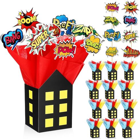 Soulchen 12 Sets Hero تحت عنوان الحفلات المركزية ديكورات البطل الإشارات جدول العلامات على الجدول مع City Box Circus Sound Effect Aduter and Sticks for Shower Party Birthday Decor in Kuwait