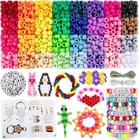 Zefy Pony Beads for Bracelets and Hrafts ، 32 Color Kandi Beads with 10 Cuff Designs و 6 تصاميم للحيوانات الأليفة ، مجموعة سوار الصداقة مع حبة رسائل لصنع مجوهرات سلسلة المفاتيح (2000+ PCS) in Kuwait
