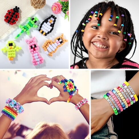 Zefy Pony Beads for Bracelets and Hrafts ، 32 Color Kandi Beads with 10 Cuff Designs و 6 تصاميم للحيوانات الأليفة ، مجموعة سوار الصداقة مع حبة رسائل لصنع مجوهرات سلسلة المفاتيح (2000+ PCS) in Kuwait