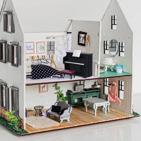 1 مجموعة البيانو المصغرة لبيانو Dollhouse Mini مستقيم مع البراز ، ديكور منزل صغير ، الدعائم المشهد ، المناظر الطبيعية الصغيرة ، البلاستيك in Saudi Arabia