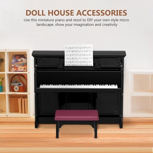 1 مجموعة البيانو المصغرة لبيانو Dollhouse Mini مستقيم مع البراز ، ديكور منزل صغير ، الدعائم المشهد ، المناظر الطبيعية الصغيرة ، البلاستيك in Saudi Arabia