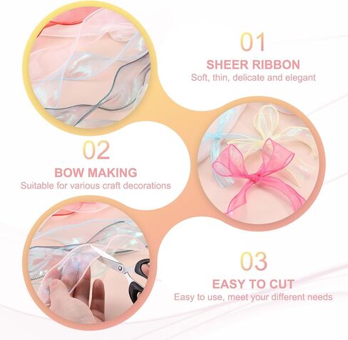 PATIKIL Iridescent Organza Ribbon 1-1/2 Inch x 10 Yard, Sheer Wired Shimmer Chiffon Ribbons Sparkly Fishtail Yarn Gift Ribbons for Gift Wrapping Floral Bouquet, Blue in Saudi Arabia