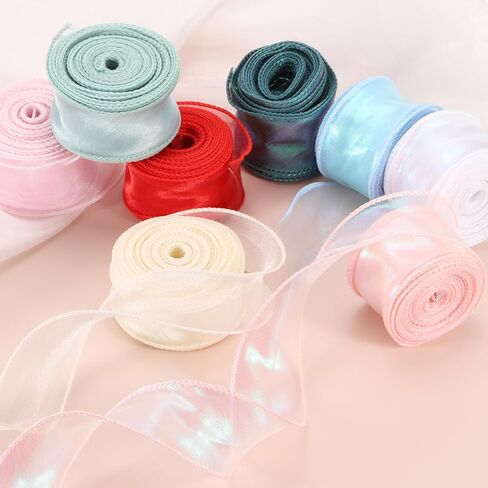 PATIKIL Iridescent Organza Ribbon 1-1/2 Inch x 10 Yard, Sheer Wired Shimmer Chiffon Ribbons Sparkly Fishtail Yarn Gift Ribbons for Gift Wrapping Floral Bouquet, Blue in Saudi Arabia