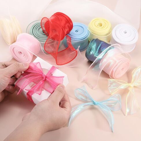 PATIKIL Iridescent Organza Ribbon 1-1/2 Inch x 10 Yard, Sheer Wired Shimmer Chiffon Ribbons Sparkly Fishtail Yarn Gift Ribbons for Gift Wrapping Floral Bouquet, Blue in Saudi Arabia
