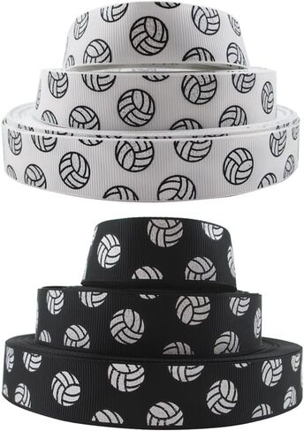 2 Roll White and Black Sports Ball Ribbons Volleyball Craft Pattern Wired Gift Wrapping Party Decoration Ribbons for Team Hair Bows Wrap Gift Wrapping Supplies in Saudi Arabia